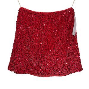 Womens Red Sequin Back Zip Fully Lined Mini Skirt Size Small Party Disco Glam NW